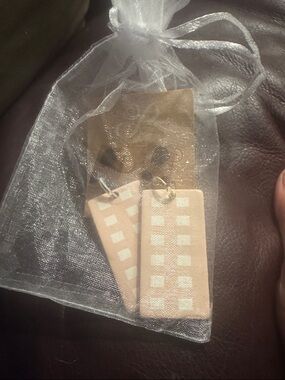 Plunder Peach and White Rectangle Dangle Earrings